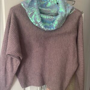 Sequin Cowl Neck Sweater - Purple